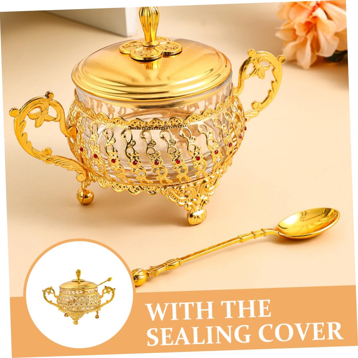 Sugar Bowl with Lid and Spoon  - Kitchen Gadgets Gold 评论和价格